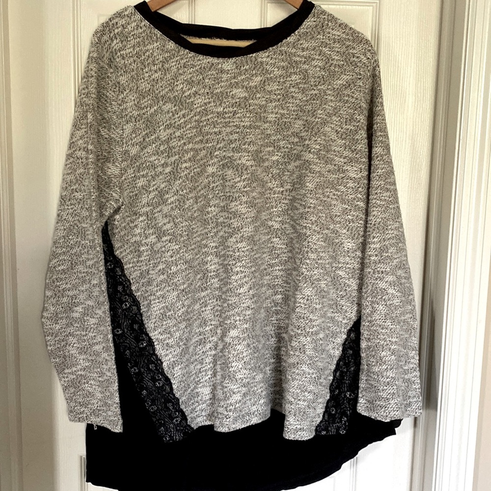 LOGO by Lori Goldstein Boucle Top with Lace Trim